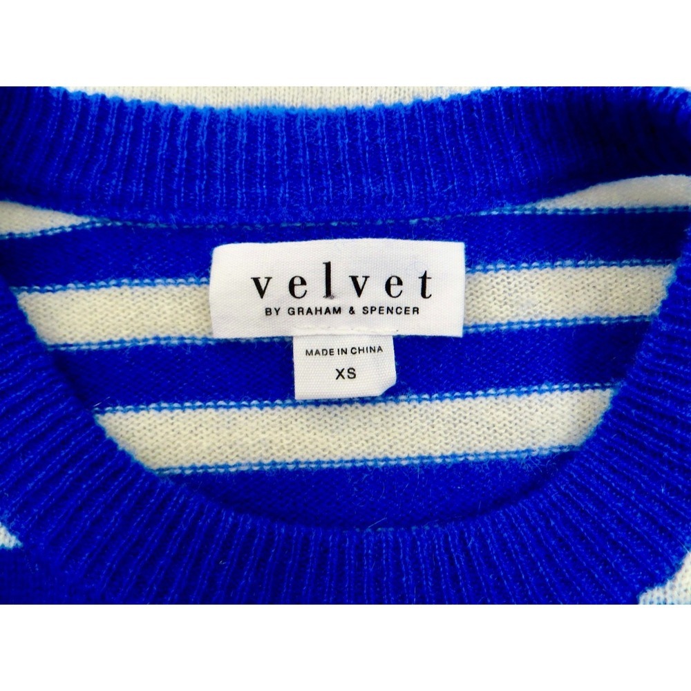 NEW! Velvet by Graham & Spencer 100% Cashmere Sweater Blue White SZ XS - Picture 9 of 11
